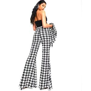 Black and White Houndstooth Flared Pants